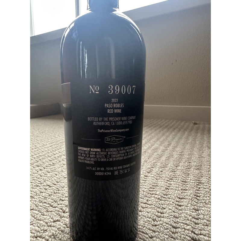 Prisoner Wine Company NO 39007 750mL