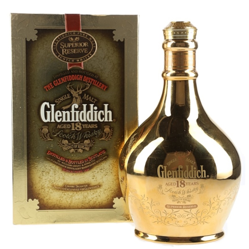Glenfiddich 18 Years Old Superior Reserve Gold Decanter 23 Carat (No Box)