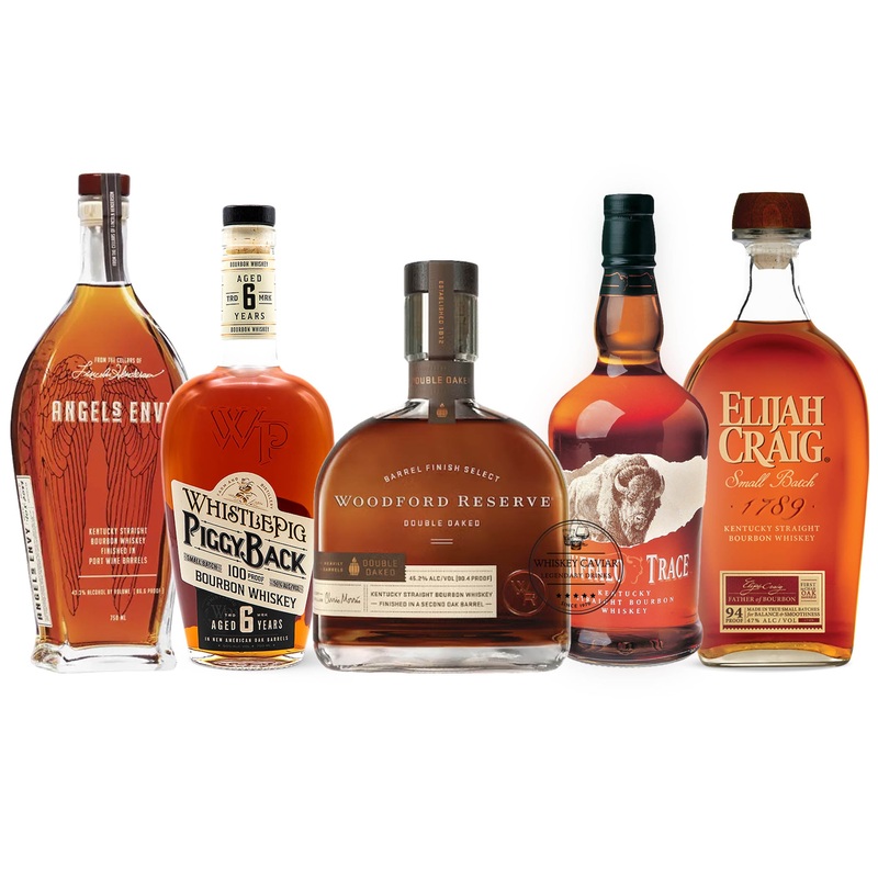 Angel’s Envy, WhistlePig 6 Year, Woodford Double Oaked, Buffalo Trace, & Elijah Craig Bourbon Value Bundle 750 mL