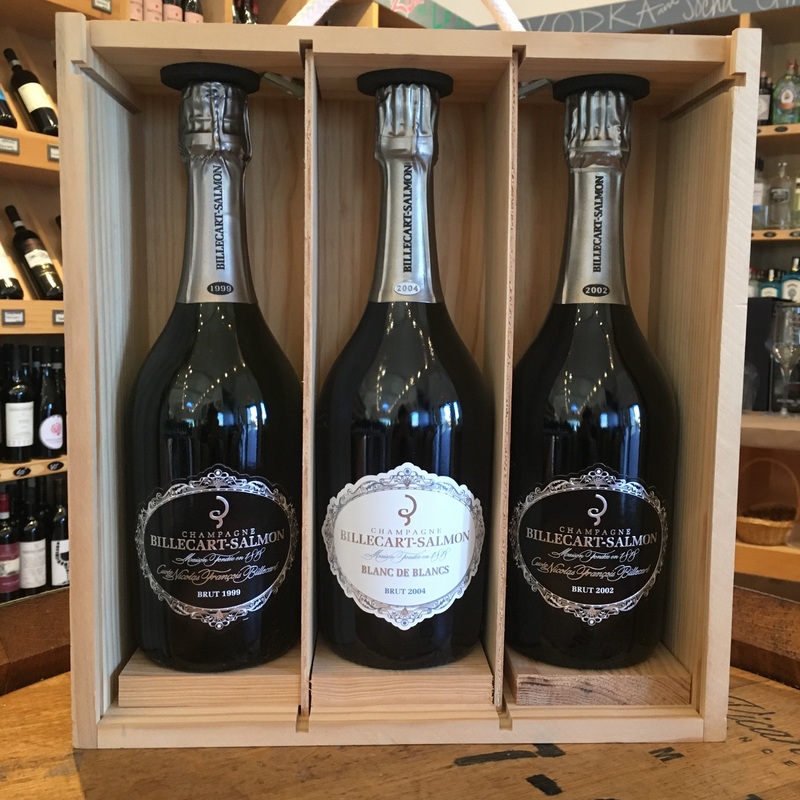 Billecart-Salmon Wooden Gift Box BdB 2004, NFB 1999 + 2002 3x750ml Chardonnay and Pinot Noir Burgundy Champagne