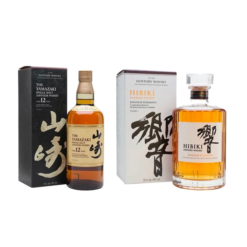 Yamazaki Single Malt 12 Year & Hibiki Japanese Harmony Suntory Blended Whiskey Bundle