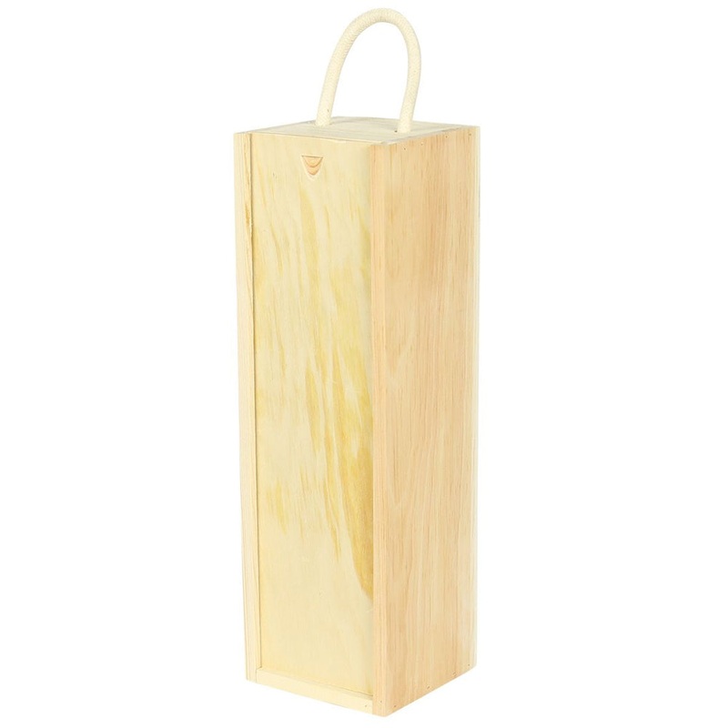 One Bottle Wooden Wine Box with Sliding Lid & Rope Handle