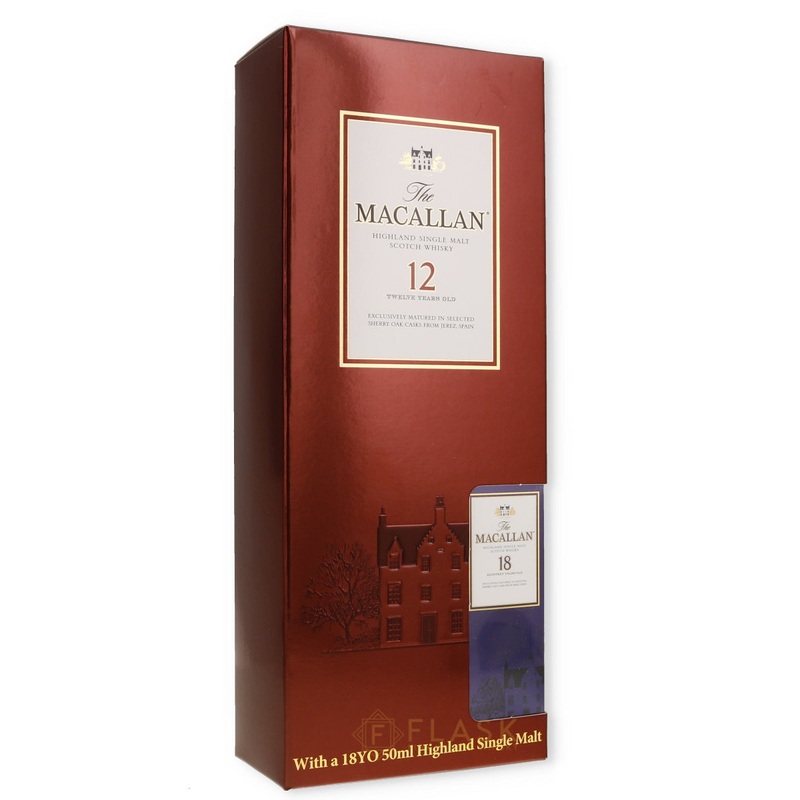 Macallan 12 Year Old Sherry Oak 750ml with 18 Year Old Mini Gift Set