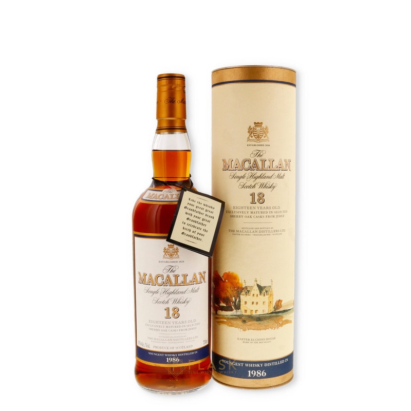 Macallan 18 Year Old Single Malt 1986 750ml [Round Bottle / Tube]