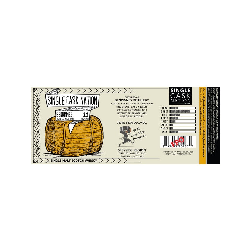 Single Cask Nation Benrinnes 11 Year Old Scotch Whisky 2011